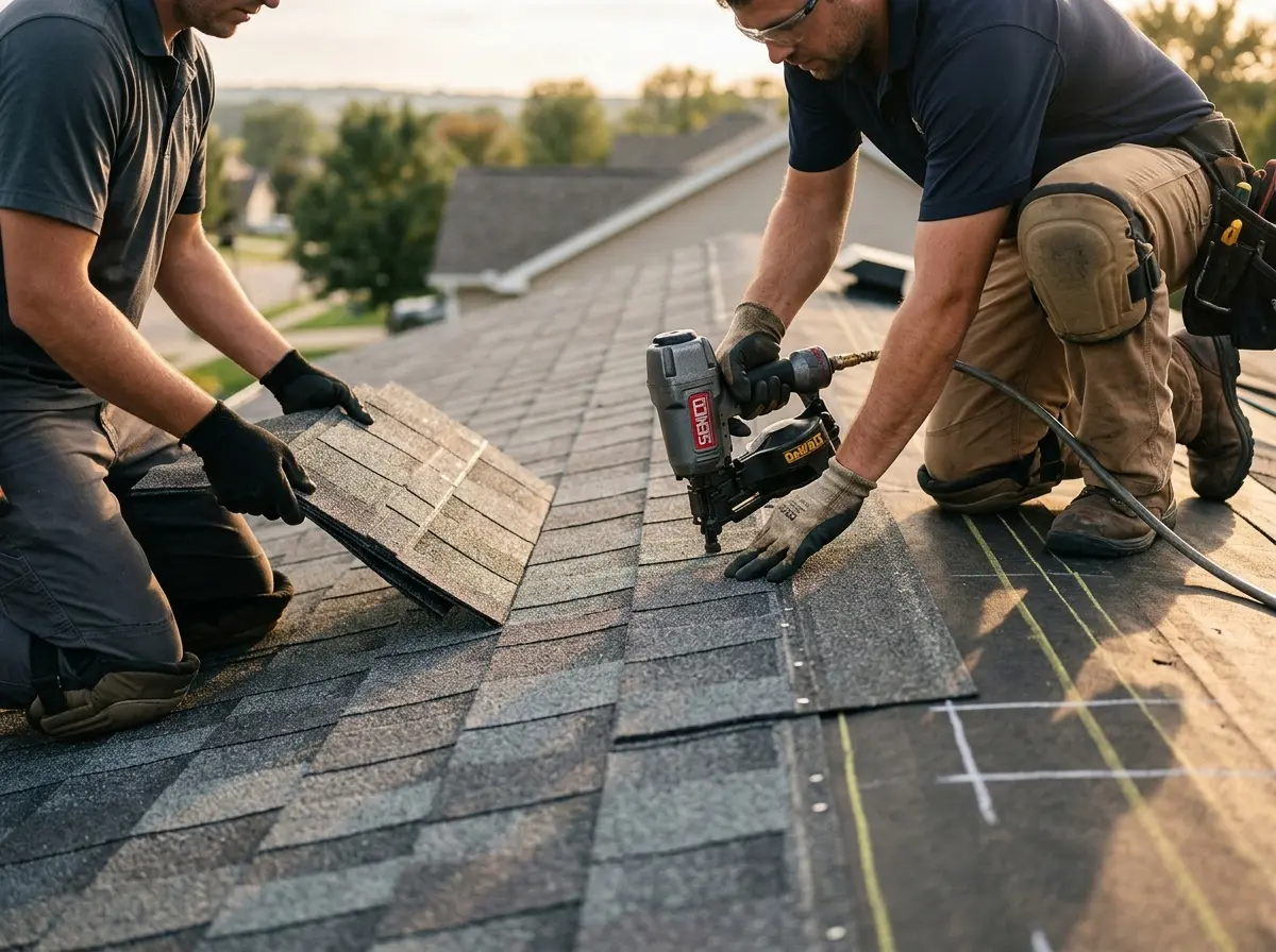Professional roofer working on a residential roof in Galax